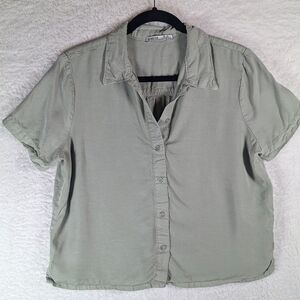 554-Casual Olive Button-Down Shirt for Women